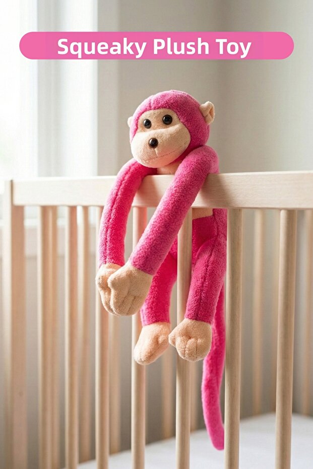 Plush Monkey Fuchsia, a Playmate and Sleeping Companion That Sticks to Your Hands