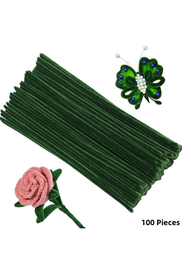 Chenille Wire, Craft, Diy, Hobby and Flower Making Wire, Khaki Green, 100 Pieces, 6 mm - 30 cm