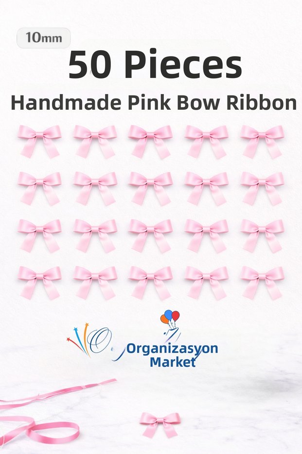 Pink Premium Bow Satin Ribbon 10mm 50 Pieces Balloon Decoration Gift Ornament Cake Decoration Bundle Dowry
