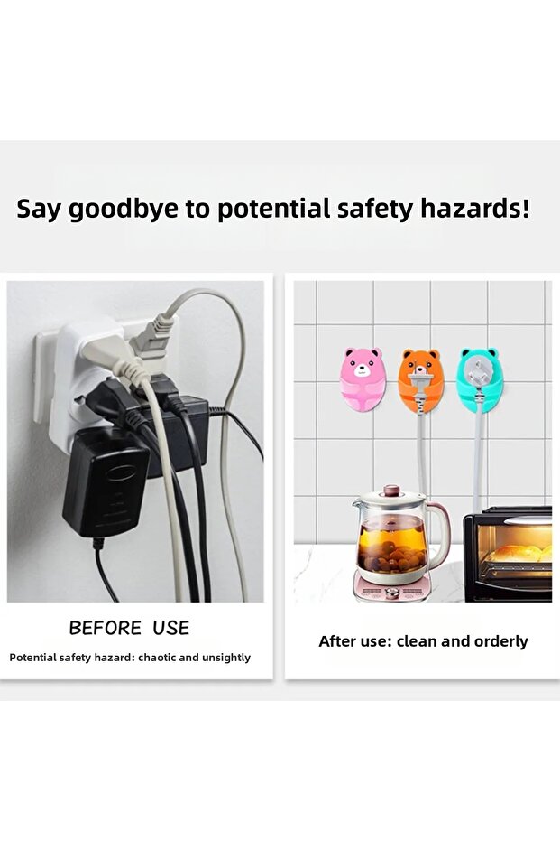 شماعة توصيل منقوشة مكونة من 4 قطع حامل كابل بنمط دب ذاتي اللصق - 4