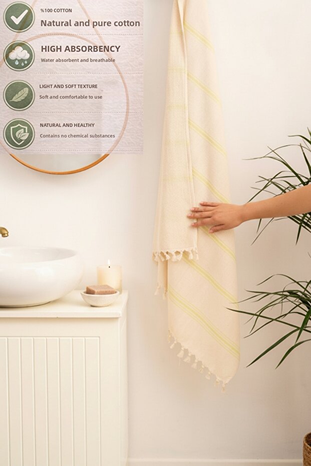 100% Cotton Peshtemal Bath Towel, Soft & Lightweight, Quick Drying, Multi-Purpose 100X180 cm