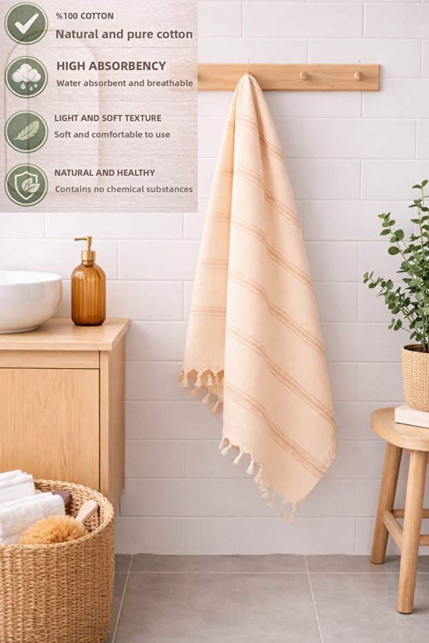 100% Cotton Peshtemal Bath Towel, Soft & Lightweight, Quick Drying, Multi-Purpose 100X180 cm