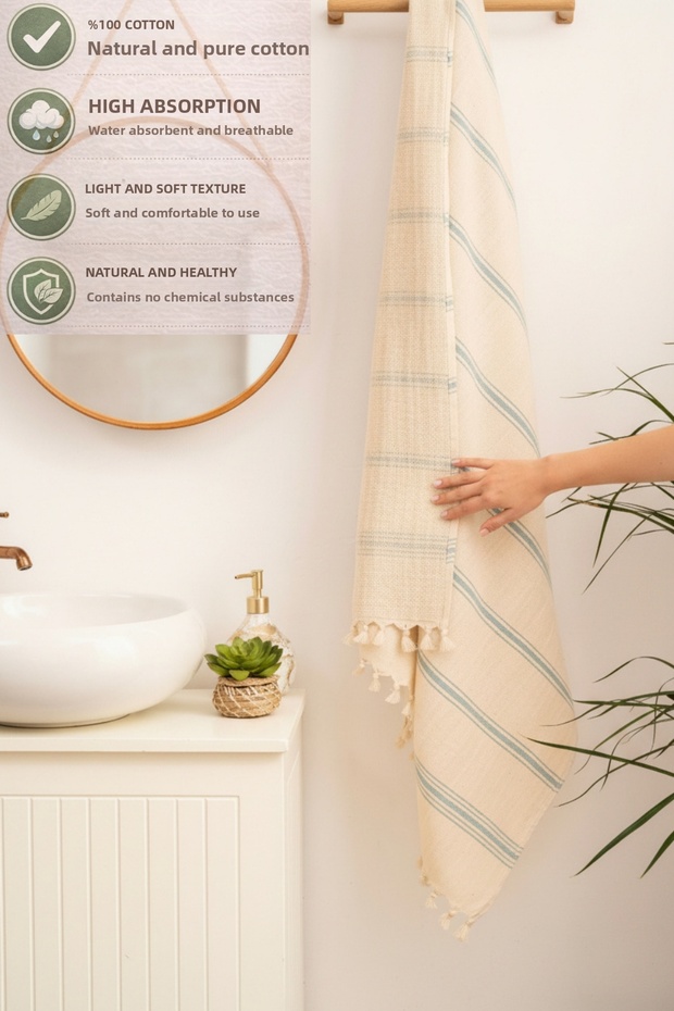 100% Cotton Peshtemal Bath Towel, Soft & Lightweight, Quick Drying, Multi-Purpose 100X180 cm