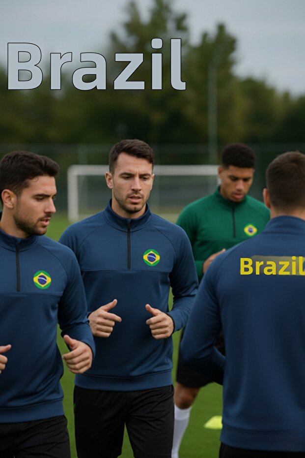 Brezi̇lya Brasil Half-Zippered Diver Fabric Sweatshirt