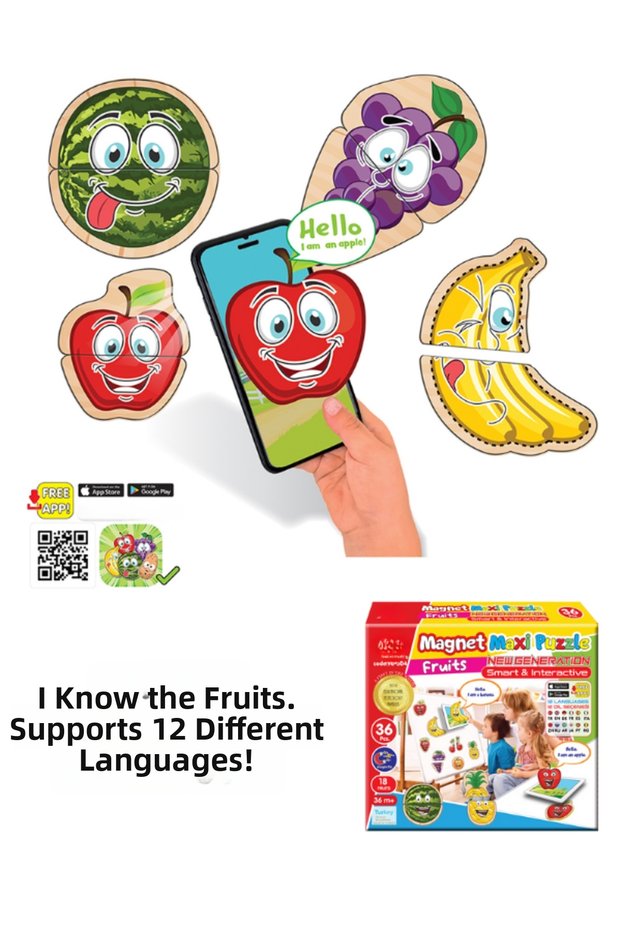 I Know the Fruits Magnet Maxi Puzzle Fruits (12 Different Language Options) Fruits Magnet Puzzle