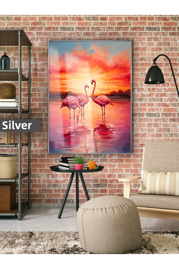 Hari̇kabi̇rev | Sunset Flamingo Model | Framed Tempered Glass Table Single Vertical