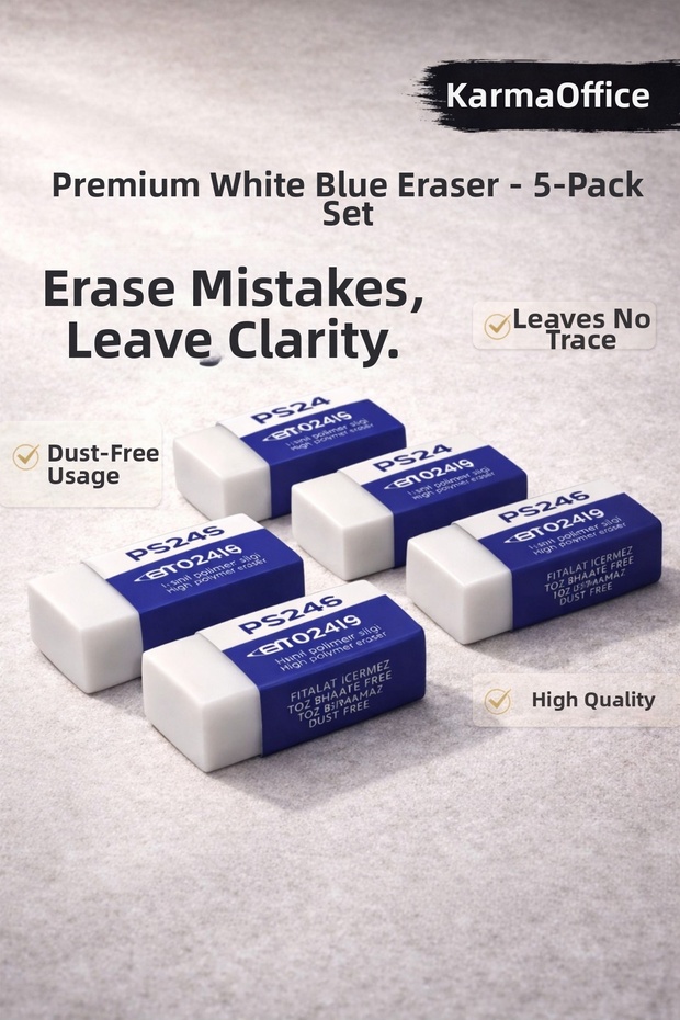 Premium White Eraser Set of 5 – Dust-Free, Non-Marking, Ce Certified