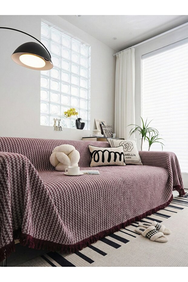Cotton Fringed Sofa Cover|Multipurpose Cover|Sofa Shawl|Sleeves Covering|Extra Large|180x350