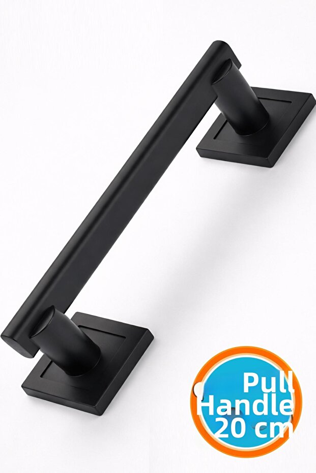 Black Pull Handle with Square Badge 20 cm Modern Design Durable Metal Door Cabinet Handle Stylish Appearance