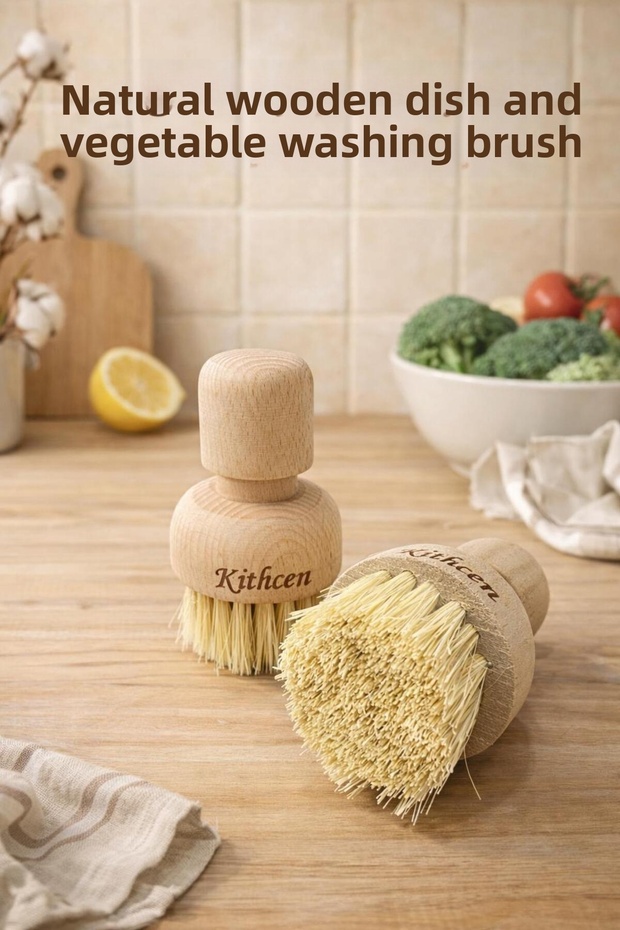 Natural Wooden Dish and Vegetable Brush