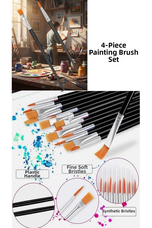4-Piece Painting Brush Set Flat Tip Brush Set, Watercolor Brush, Oil Painting Brush, Painting Brush (0 No)