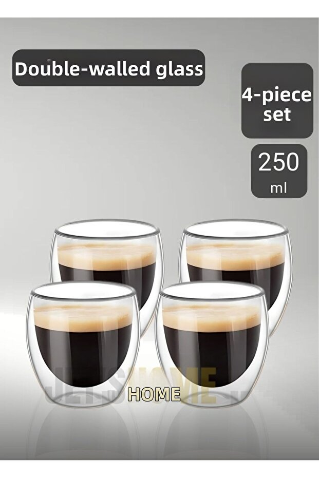Set of 4 Cappuccino Cups Latte Cups Double Wall Cups Americano Cups 250 ml Coffee Cups