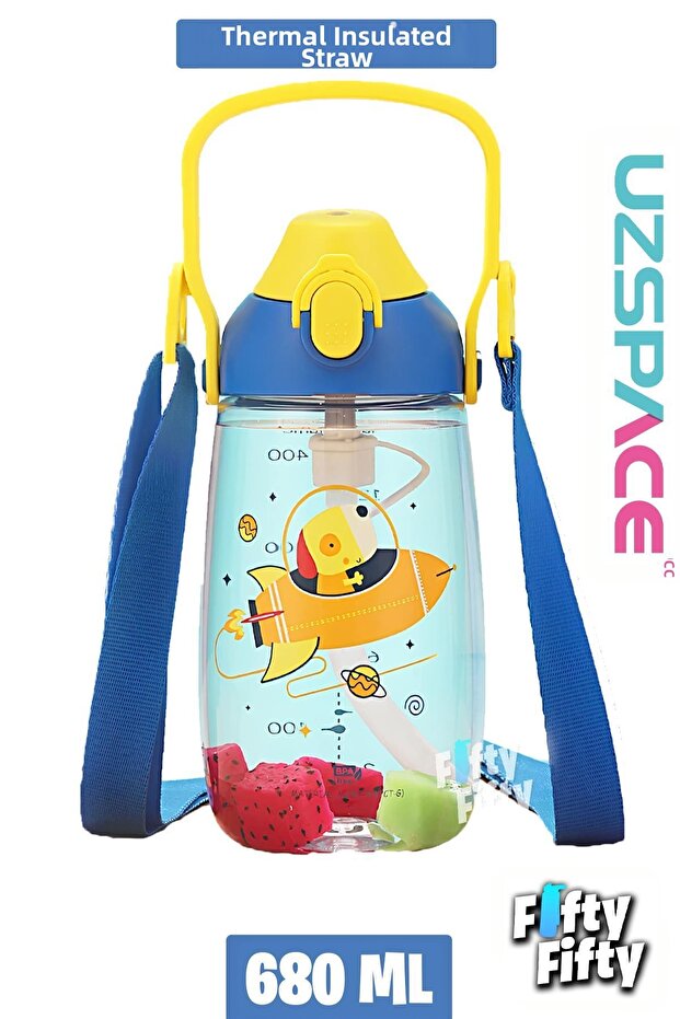 680 ml Tritan Children's Water Bottle with Straw and Neck Strap - Boxed - Ffuz 2202680