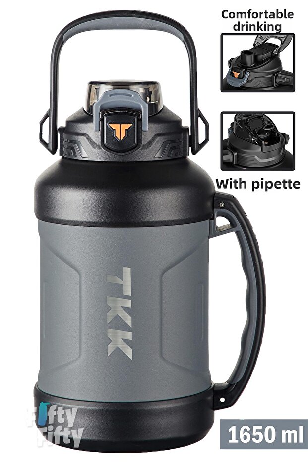 Tkk 1650ml Professional Camping Flask/Steel Thermos Double Use with Straw/Comfortable Drinking 12/24 Insulation -2