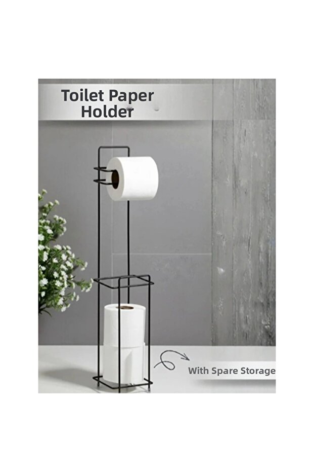 Black Toilet Paper Holder with Stand and Spare Container