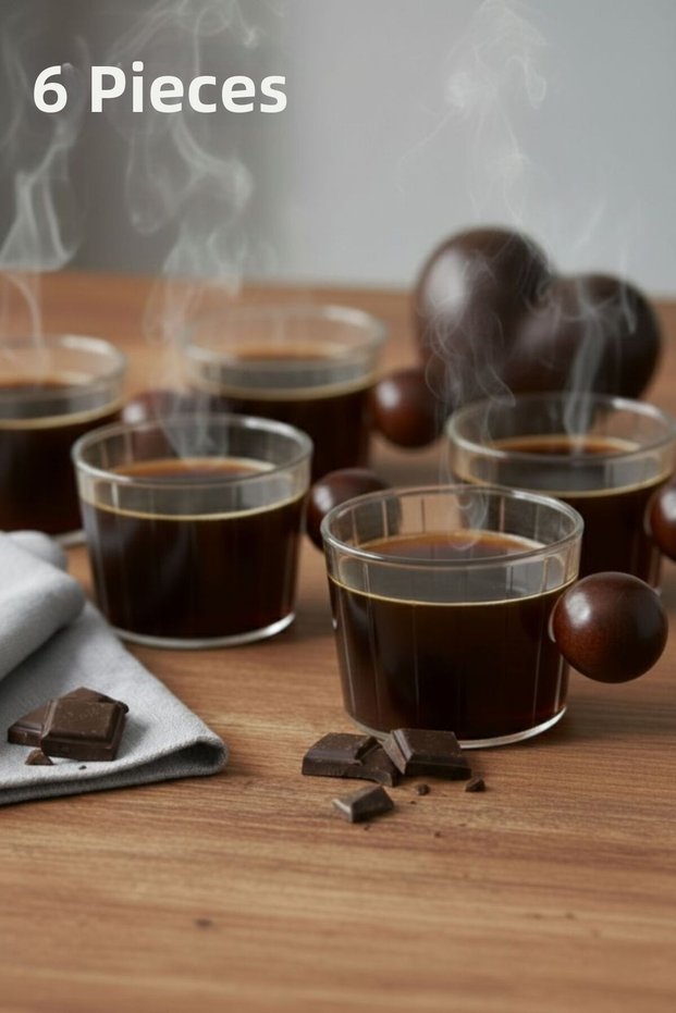 6 Pieces Borosilicate Heat-Resistant Corrugated Glass Cup with Wooden Ball Handle - Latte & Coffee Cup - 85 Ml.