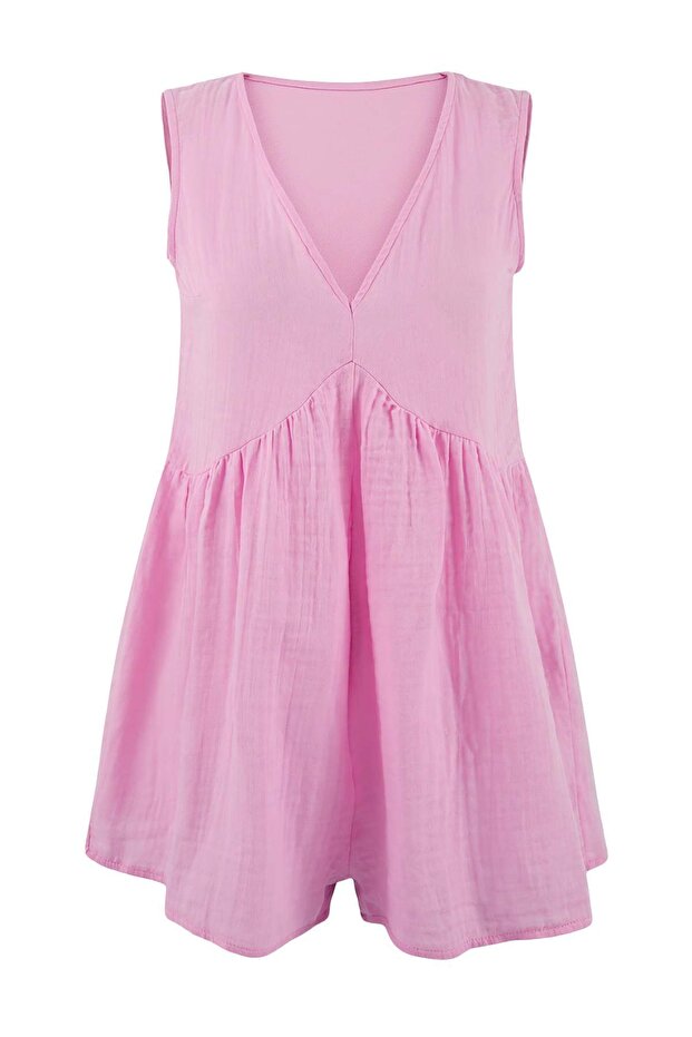Pembe Dokuma Mini 100% Pamuk Müslin Plaj Tulum TBESS26TU00003 - 3