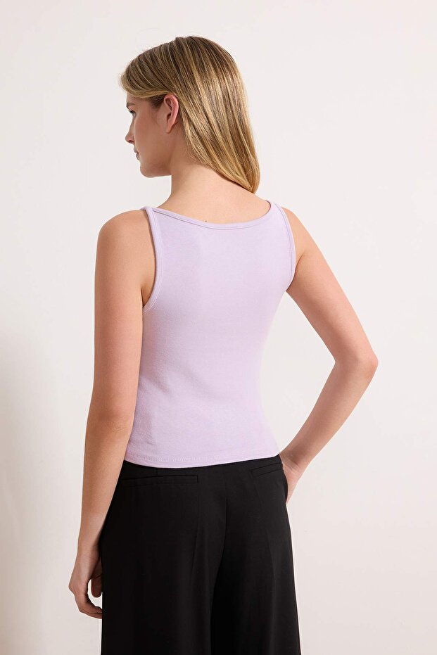 Lila Askılı Fitted/Vücuda Oturan Esnek Örme Bluz TWOSS24BZ00535 - 3
