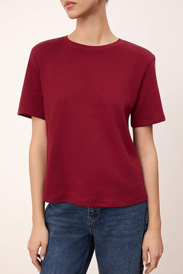 Wardrobe Essentials-Bordo Regular/Normal Kalıp Vatkalı Örme T-Shirt TWOSS26TS00005 - 4