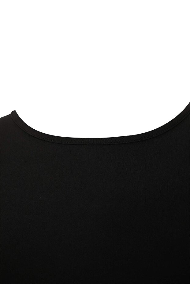 Siyah Esnek Fitted Basic Bisiklet Yaka Kısa Boy Büyük Beden T-shirt TBBSS26BF00006 - 5
