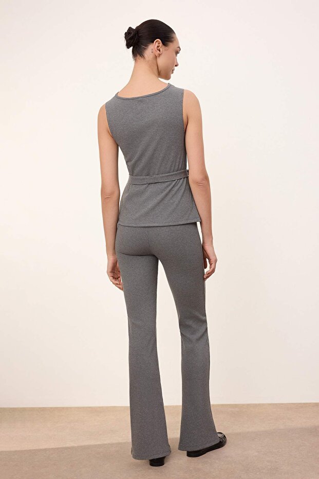 Wardrobe Essentials-Antrasit Fitted/Vücuda Oturan Fitilli Esnek Örme Alt-Üst Takım TWOSS26AU00025 - 4