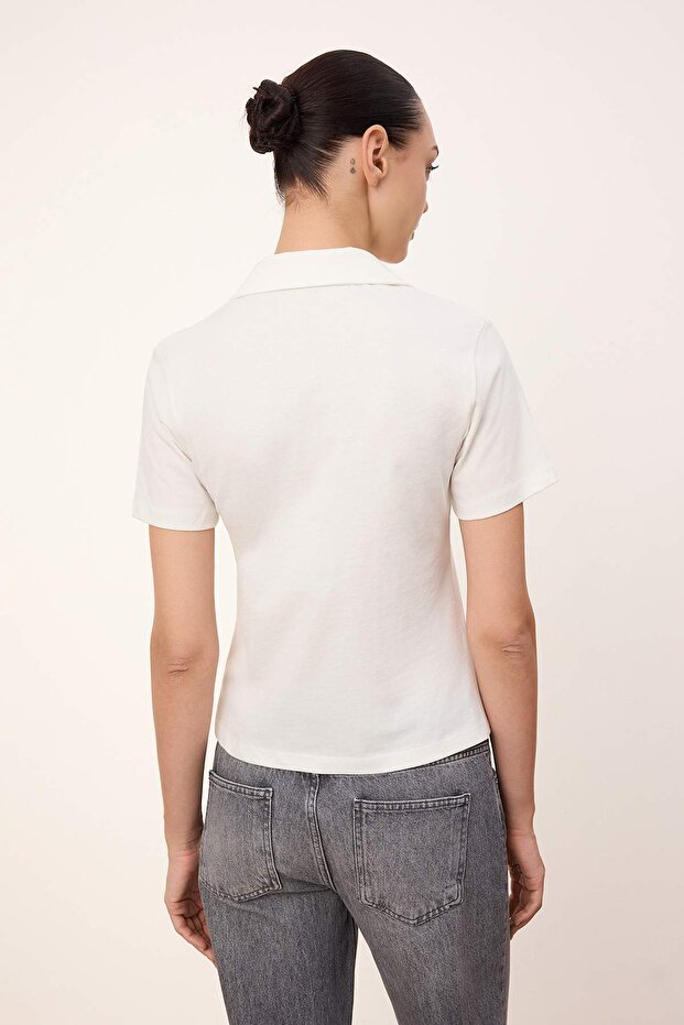 Wardrobe Essentials-Ekru Regular/Normal Kalıp Dikiş Detaylı %100 Pamuk Örme Bluz TWOSS26BZ00043 - 4