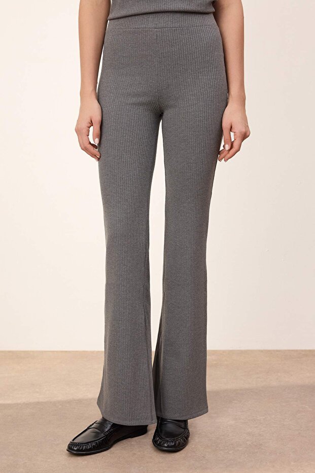 Wardrobe Essentials-Antrasit Fitted/Vücuda Oturan Fitilli Esnek Örme Alt-Üst Takım TWOSS26AU00025 - 3