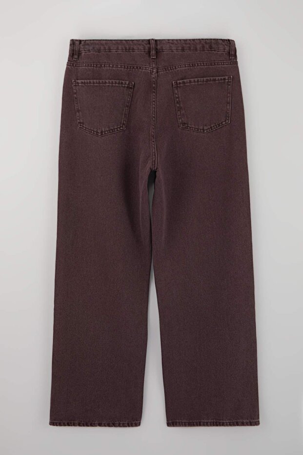 Bordo Yüksek Bel Geniş Paça Büyük Beden Wide Leg Jeans TBBSS22JE0211 - 5