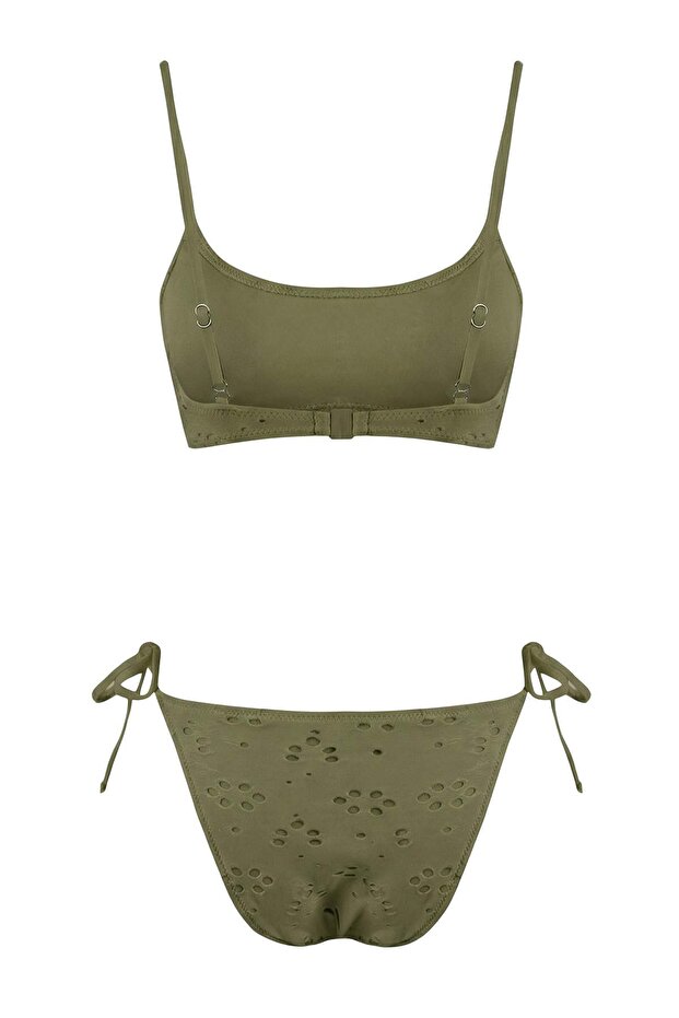 Haki Dokulu Bralette Kaplı Brazilian Düşük Bel Bikini Takımı TBESS26BT00024 - 6