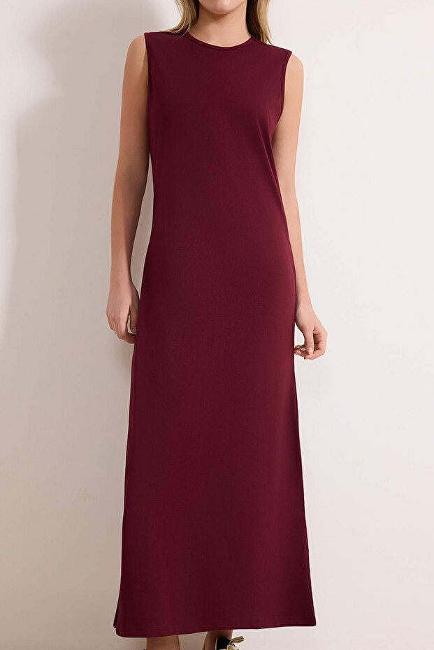 Siyah-Bordo 2'li Paket %100 Pamuk Astar İçlik Örme Elbise TCTAW22UK0110 - 6