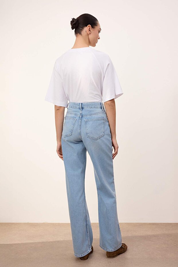 Trendyolmilla Wardrope Essentials Açık Mavi DÖKÜMLÜ Yüksek Bel Wide Leg Jeans TWOSS26JE00128 - 8