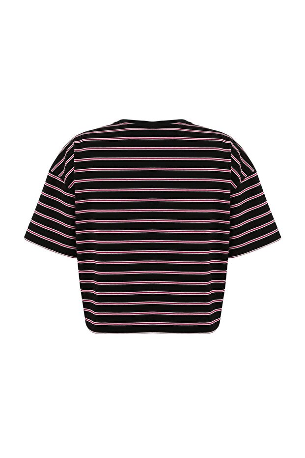 Teen Çok Renkli Çizgili Boxy/Relaxed Kalıp Kısa Kollu Pamuk Karışımlı Örme T-Shirt TWOSS26TS00048 - 6