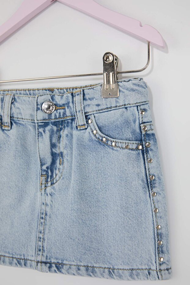 Mavi Kız Çocuk Kısa / Mini Düz Denim Etek TKDSS26ET00002 - 4