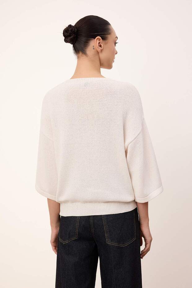 Wardrobe Essentials Ekru Bisiklet Yaka Triko Bluz TWOSS26BZ00136 - 5