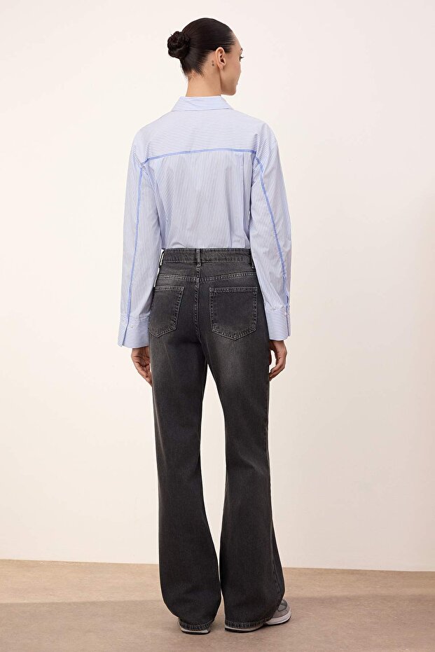 Trendyolmilla Wardrope Essentials Antrasit DÖKÜMLÜ Yüksek Bel Wide Leg Jeans TWOSS26JE00128 - 9