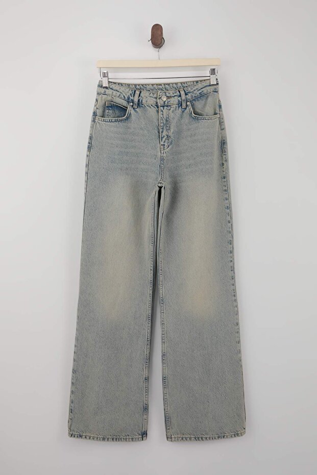 Mavi Yüksek Bel 100% Pamuk Wide Leg Geniş Paça Jeans TWOSS26JE00126 - 5