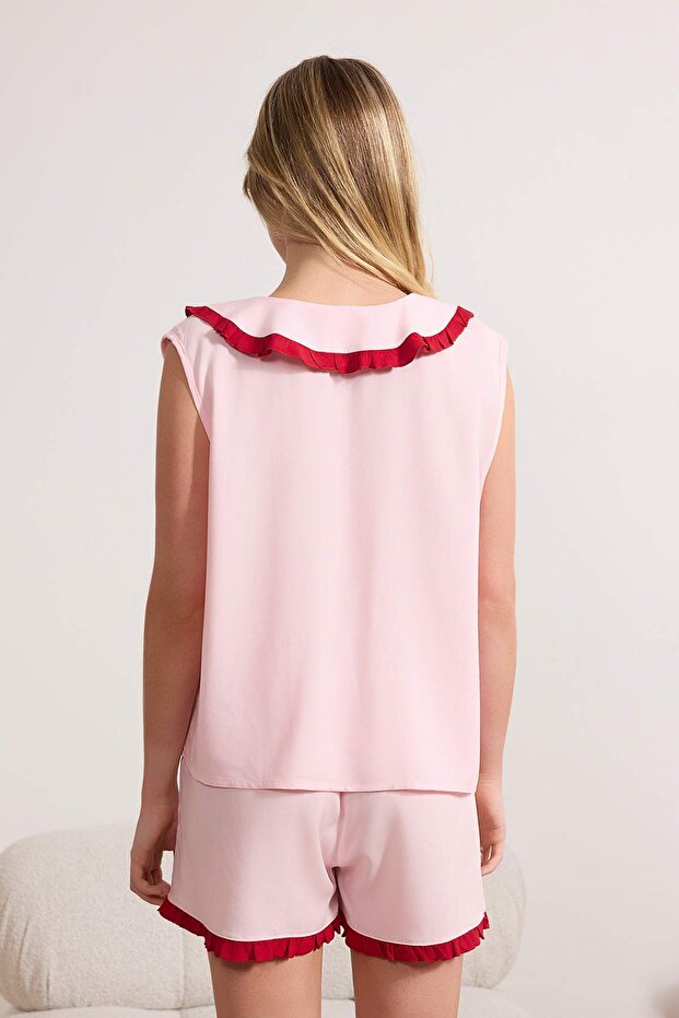 Pembe Fırfırlı Viskon Dokuma Pijama Takımı THMSS26PT00040 - 4