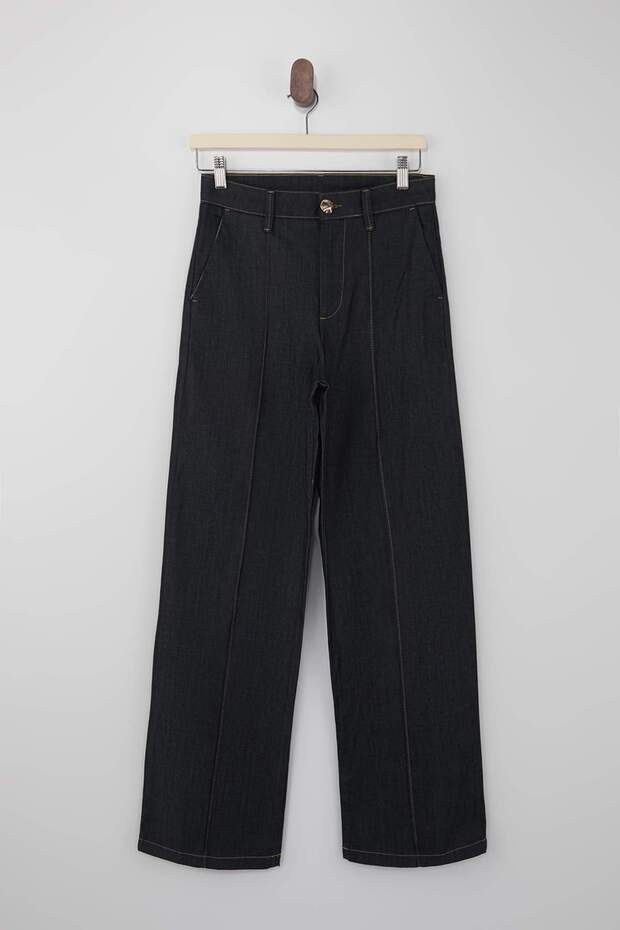 Koyu Mavi Dikiş Detaylı Yüksek Bel Ekstra Esnek Wide Leg Jeans TWOSS26JE00053 - 5