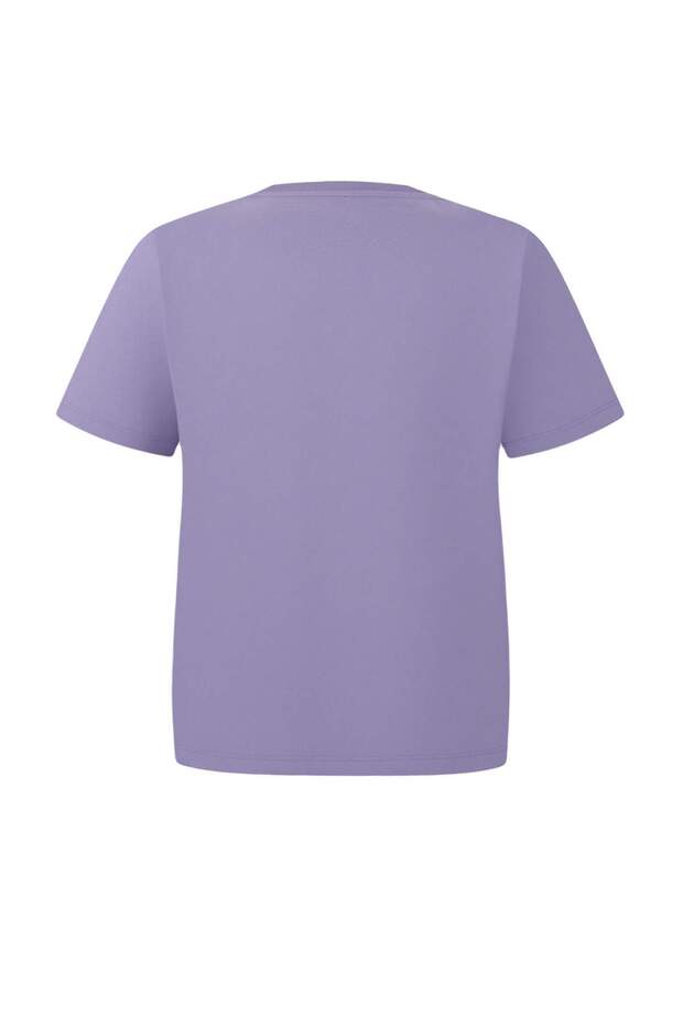 Lila Loose Fit Cepli Fiyonk Detaylı Büyük Beden T-shirt TBBSS25BF00030 - 6