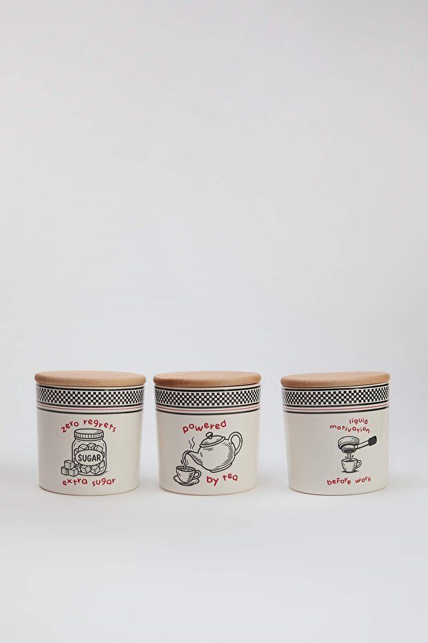 3'lü Desenli Ahşap Kapaklı Seramik Saklama Kabı Seti(550ml ) TPHSS26SKB00002 - 2