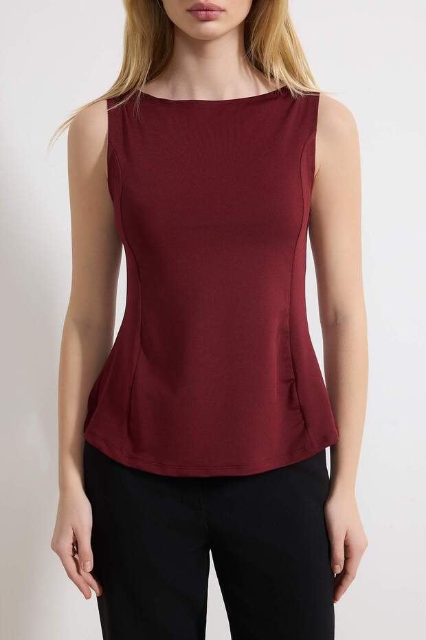 Bordo Peplum Fitted/Vücuda Oturan Örme Bluz TWOSS25BZ00265 - 3
