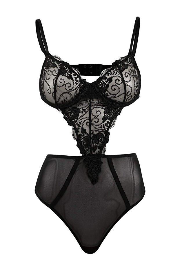 Siyah Dantel/Tül Fitted Body THMSS26BD00002 - 3