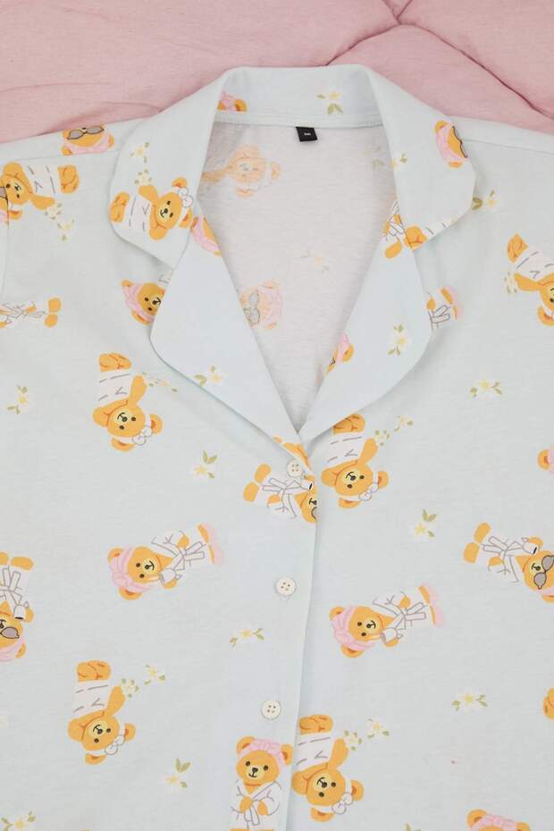 Teen Mavi %100 Pamuklu Ayıcık Desenli Örme Pijama Takımı THMSS26PT00025 - 7