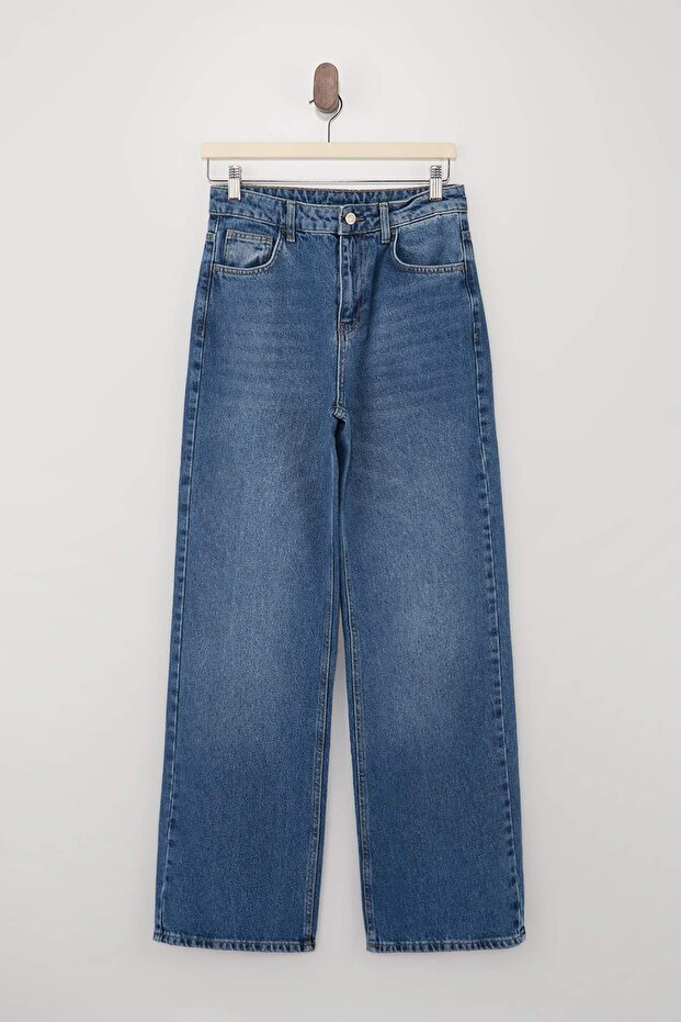 Mavi Yüksek Bel %100 Pamuk Geniş Paça Wide Leg Jeans TWOSS26JE00130 - 5