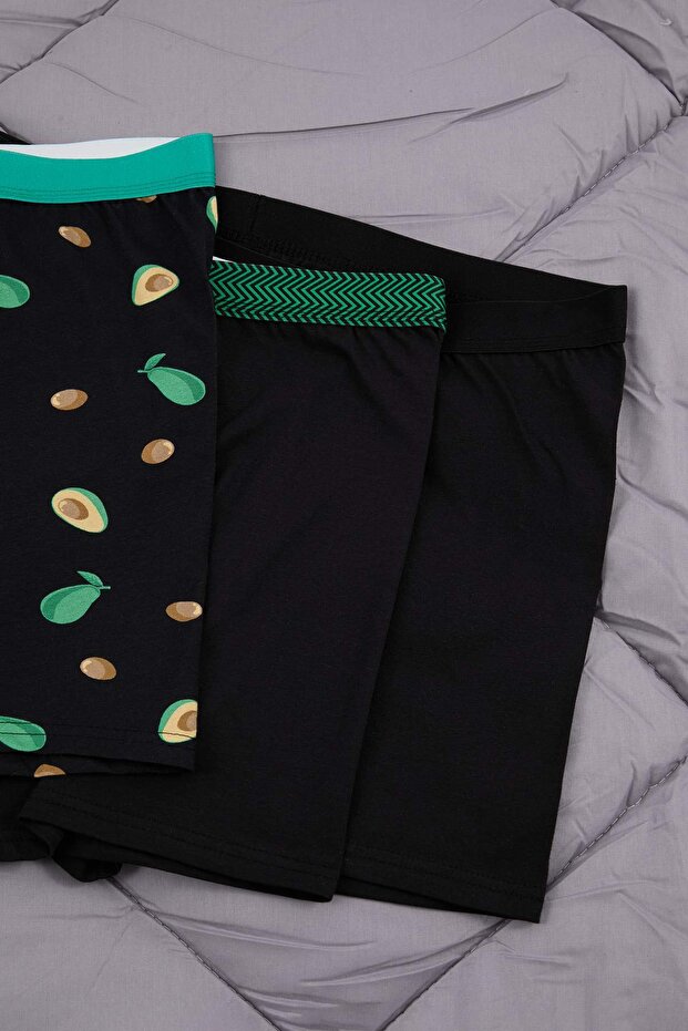 Çok Renkli Büyük Beden Erkek Avacado Desenli 3'lü Boxer TMNAW26DM00007 - 2
