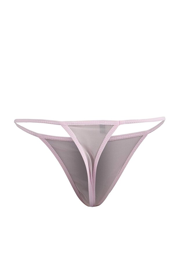 Pembe Tül Şeritli Dantel Detaylı Kaplı Külotlu Babydoll/Fantezi Gecelik THMAW26CY00002 - 5