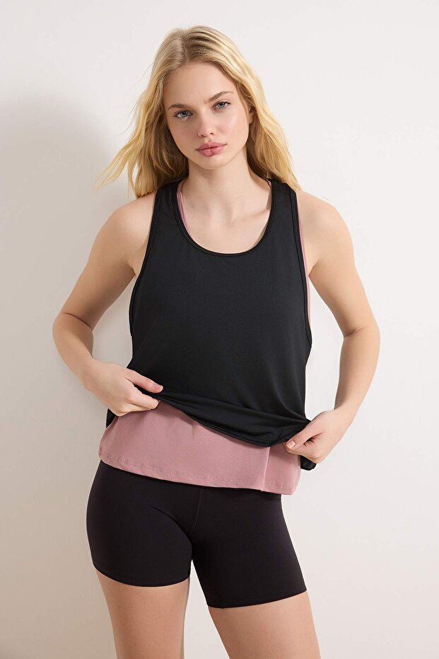 Siyah-Gül Kurusu 2'li Micro Kumaş Örme Spor T-Shirt THMSS26TS00001 - 6