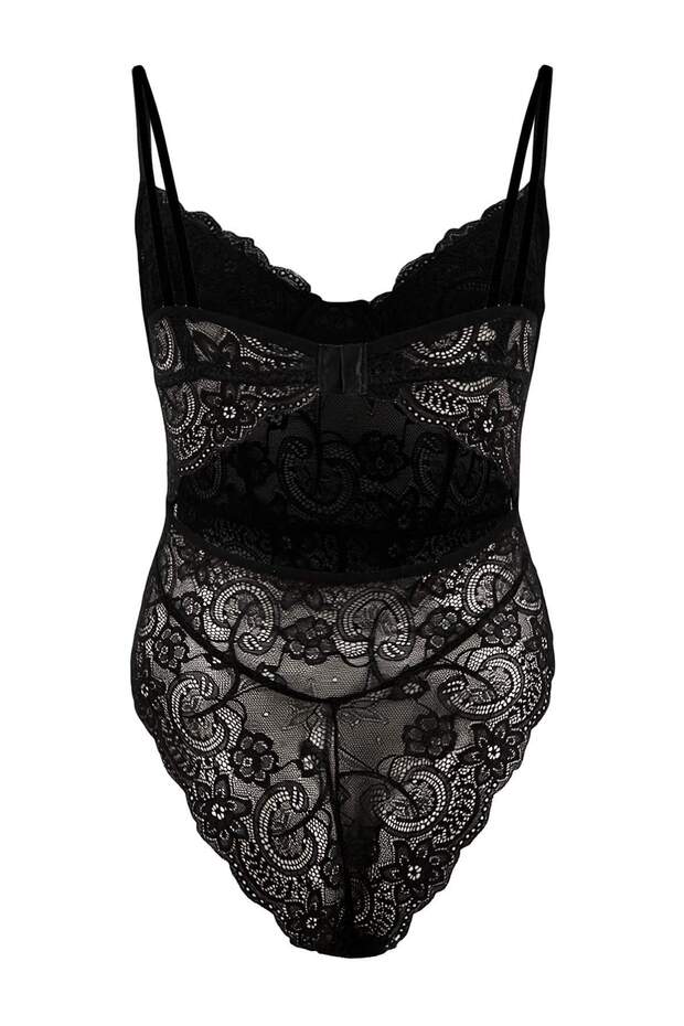 Siyah Dantel Fitted Kapsız Body THMSS26BD00001 - 4