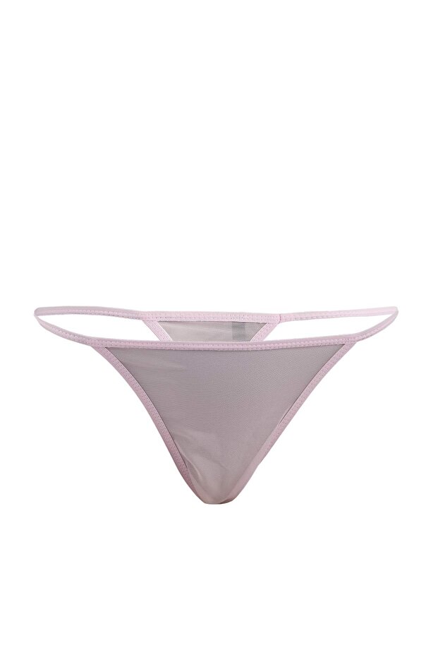 Pembe Tül Şeritli Dantel Detaylı Kaplı Külotlu Babydoll/Fantezi Gecelik THMAW26CY00002 - 4