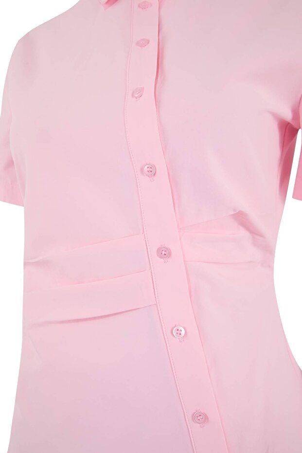 Limited Edition Pembe Bele Oturan Asimetrik Fitted Gömlek TWOSS26GO00054 - 6